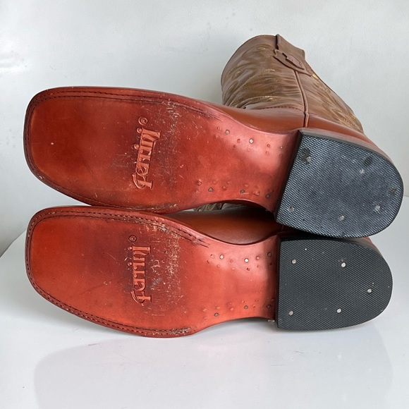 Ferrini Square Toe Cowboy Boots Men’s Size 10 Cowhide Leather Brown Embroidered - Picture 3 of 15